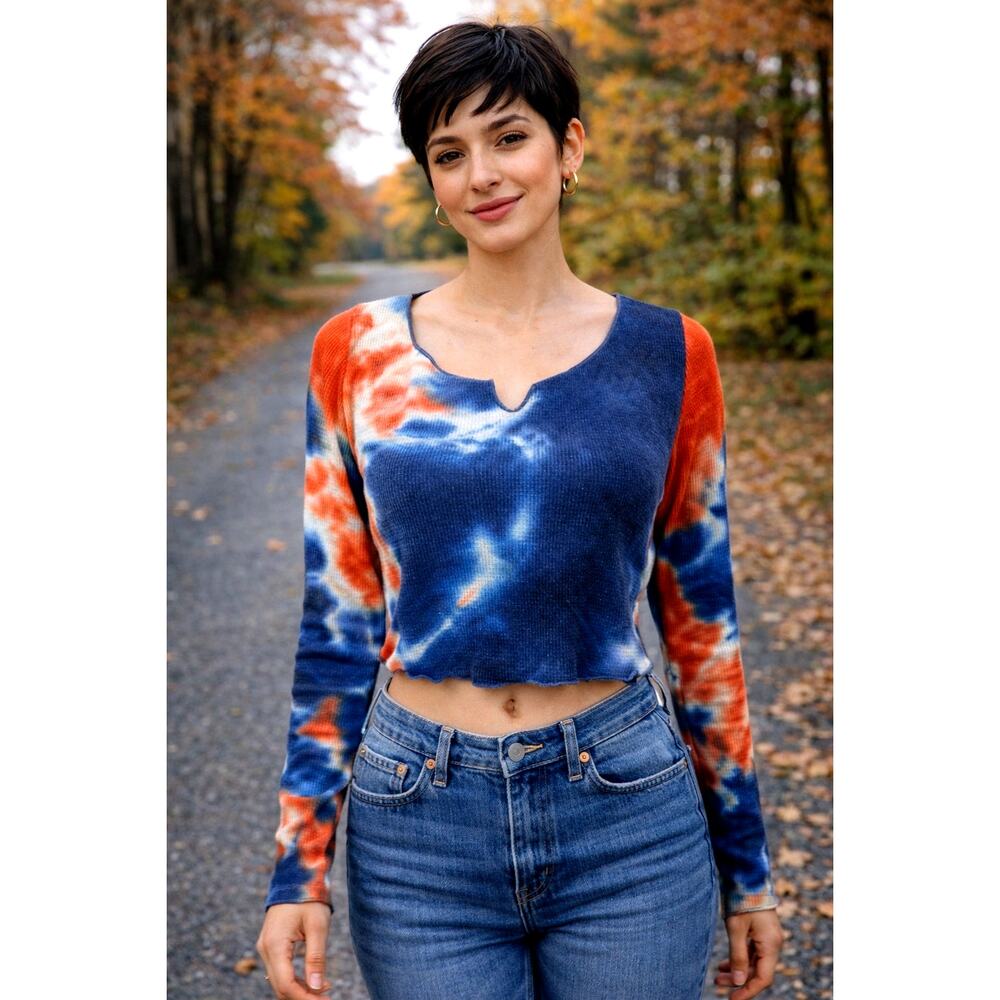 All in Favor Tie Dye Waffle Knit Crop Top Multi Color XL